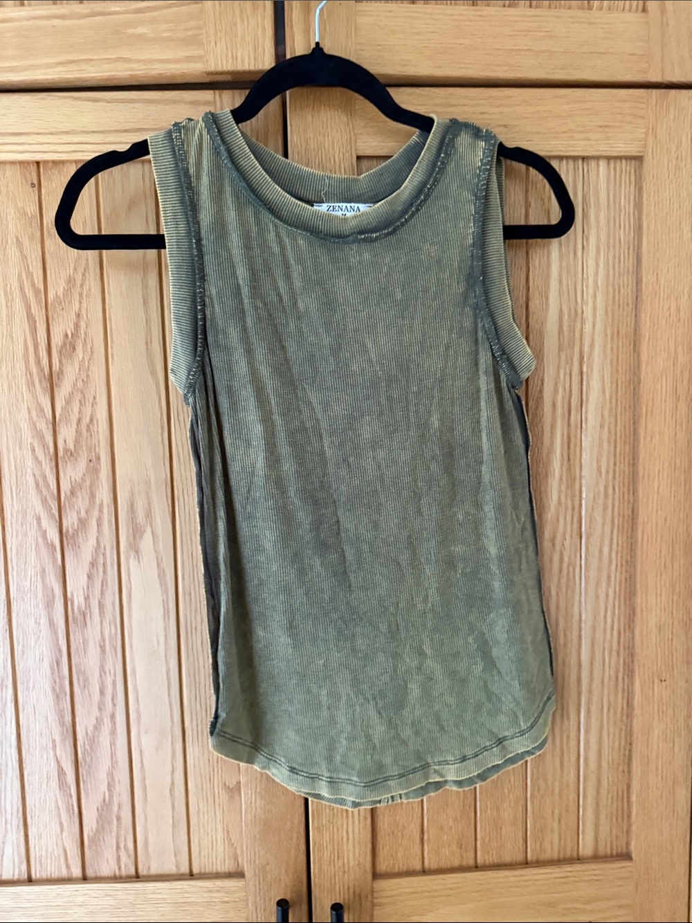 Zenana Outfitters Olive Ribbed Crewneck Tank Top